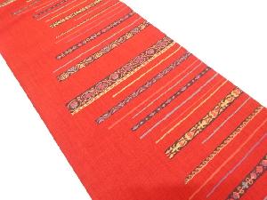 横段に花更紗模様織り出し袋帯